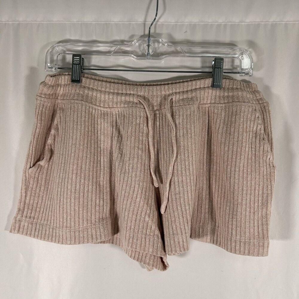 Soma Shorts Women's Small Beige Ribbed Drawstring Pockets Pull On Lightweight